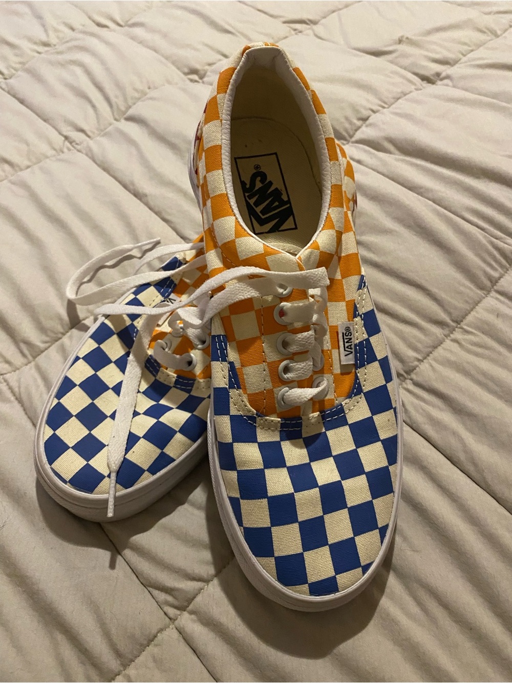 Vans Kids Checkerboard Lace-Up Sneakers — Blue & Orange